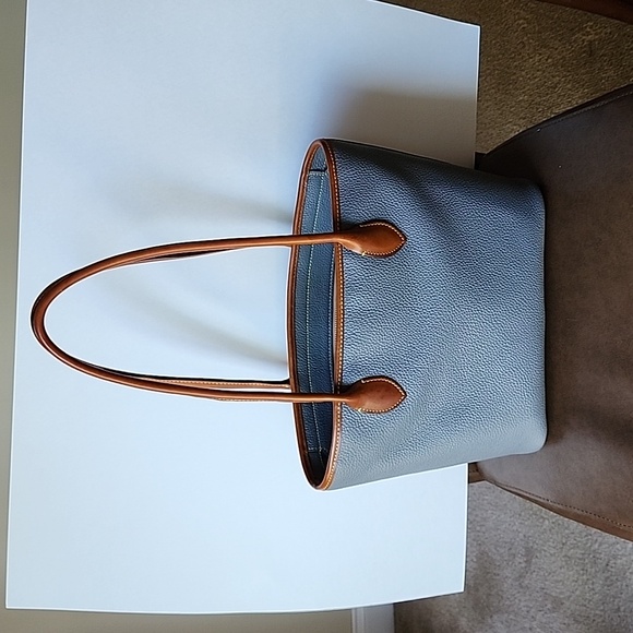 DOONEY & BOURKE Grey Pebbled Leather Two Handle Tote Bag with Tan Leather Trim - Picture 4 of 16